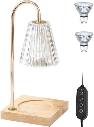 مصباح تدفئة الشموع من سينغرينج، مصباح كريستال ذوبان الشمع الإلكتروني الذهبي مع سطوع مؤقت قابل للتعديل لإذابة الشمع المعطر بجرة كبيرة مع لمبتين (شفاف) in Kuwait