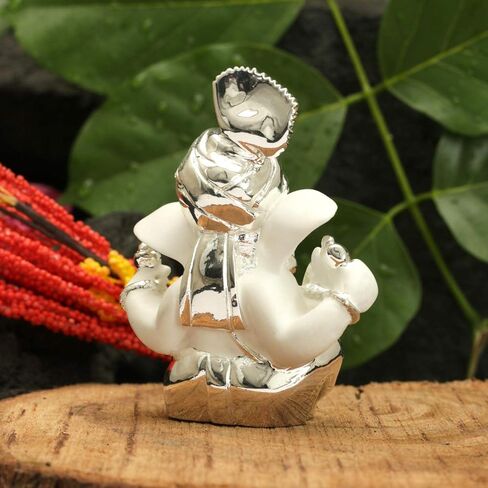 CraftVatika Silver Plated Pagdi Ganesha for Car Dashboard Lord Ganesh Ganpati Idols Home Decor Gifts for Family and Friends (Size 8 x 6 cm) in Kuwait
