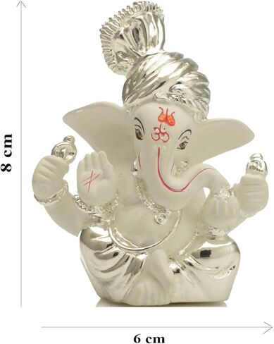 CraftVatika Silver Plated Pagdi Ganesha for Car Dashboard Lord Ganesh Ganpati Idols Home Decor Gifts for Family and Friends (Size 8 x 6 cm) in Kuwait