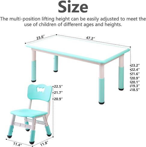 monleelnom Children's Table and Chair Set Suitable for Boys and Girls Age 2-12 Height Adjustable Table top Can be Painted with 6 Seats Suitable for Family Learning Daily use (Wood Color) in Saudi Arabia