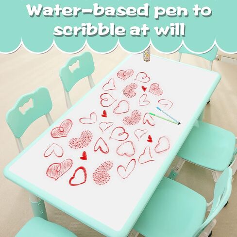 monleelnom Children's Table and Chair Set Suitable for Boys and Girls Age 2-12 Height Adjustable Table top Can be Painted with 6 Seats Suitable for Family Learning Daily use (Wood Color) in Saudi Arabia