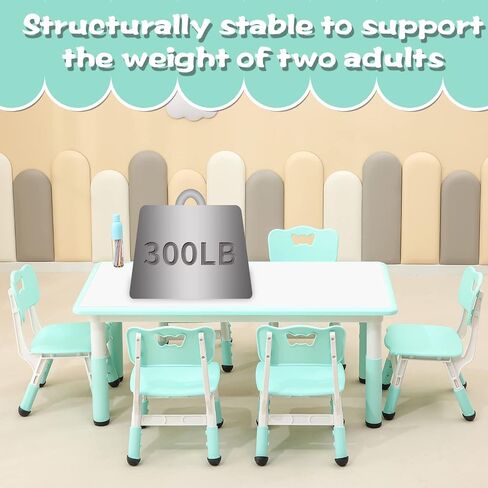 monleelnom Children's Table and Chair Set Suitable for Boys and Girls Age 2-12 Height Adjustable Table top Can be Painted with 6 Seats Suitable for Family Learning Daily use (Wood Color) in Saudi Arabia