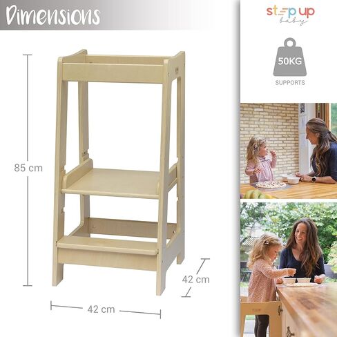 Toddler Tower 3-Level Adjustable Wooden Toddler Step Stool Gray | Toddler Standing Tower with 3 Height Levels, Fits under Counter, Comes with Child-safe Knife & Chopping Board, for 18M - 4Y in Saudi Arabia