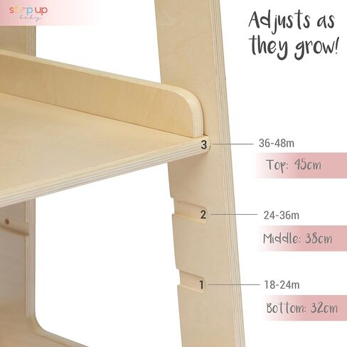 Toddler Tower 3-Level Adjustable Wooden Toddler Step Stool Gray | Toddler Standing Tower with 3 Height Levels, Fits under Counter, Comes with Child-safe Knife & Chopping Board, for 18M - 4Y in Saudi Arabia