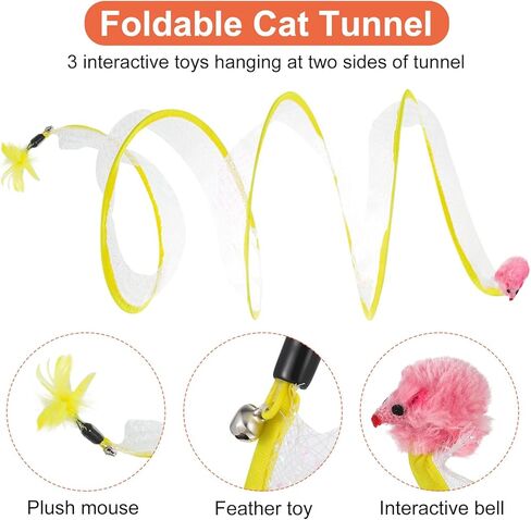 FRIUSATE Folded Cat Tubes Cat Tunnel Bed Collapsible Cat Tunnel with Bell Cat Teaser Triangular Hook Spring Colorful Mouse, Cat Tunnels for Indoor Cats in Kuwait