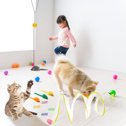 FRIUSATE Folded Cat Tubes Cat Tunnel Bed Collapsible Cat Tunnel with Bell Cat Teaser Triangular Hook Spring Colorful Mouse, Cat Tunnels for Indoor Cats in Kuwait