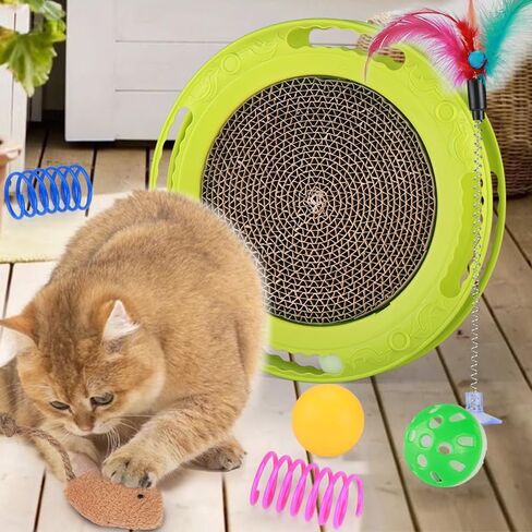 لعبة HANJIANGSHUI 3 في 1 للقطط، لعبة خدش القطط، لعبة كرة القطط، مسار دوار مع كرة، لعبة القطط، تدريب ذكاء القطط (حزمة واحدة مع ماوس واحد، عصا إغاظة القطط و2 لعبة لعب زنبركية (أخضر) in Kuwait