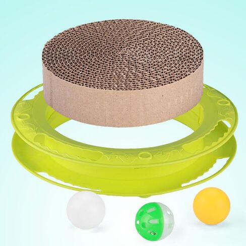 لعبة HANJIANGSHUI 3 في 1 للقطط، لعبة خدش القطط، لعبة كرة القطط، مسار دوار مع كرة، لعبة القطط، تدريب ذكاء القطط (حزمة واحدة مع ماوس واحد، عصا إغاظة القطط و2 لعبة لعب زنبركية (أخضر) in Kuwait