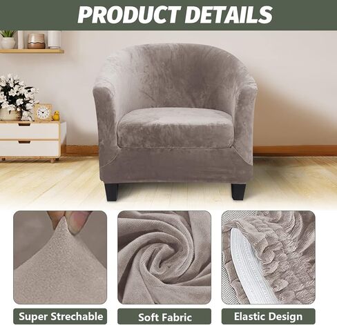 FIGOOO 2 Piece Club Chair Slipcover Stretch Tub Chair Covers Spandex Club Armchair Covers with Cushion Cover Printed Universal Round Barrel Chair Covers for Livining Room Counter,Flannel Camel in Kuwait