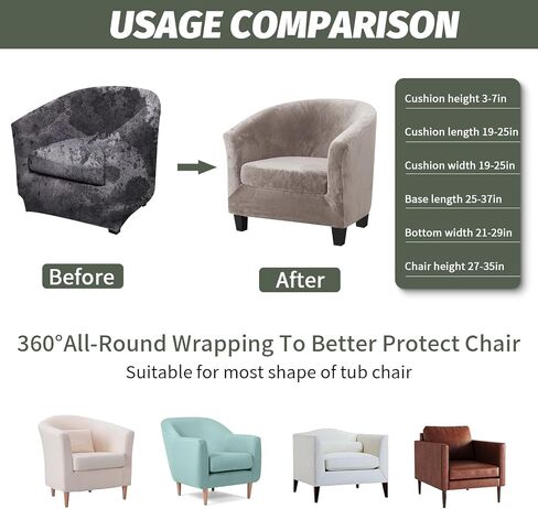 FIGOOO 2 Piece Club Chair Slipcover Stretch Tub Chair Covers Spandex Club Armchair Covers with Cushion Cover Printed Universal Round Barrel Chair Covers for Livining Room Counter,Flannel Camel in Kuwait