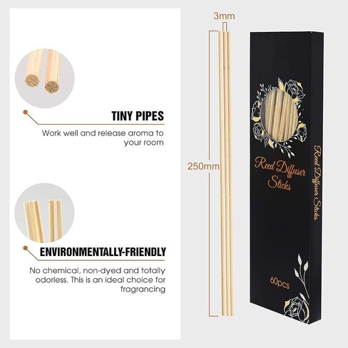 PEFSO - 60 PCS Reed Diffuser Sticks, Set of Natural Rattan Sticks, Refill Replacement for Fiber Reed Diffuser Stick, for Essential Oil Diffuser Refills (White/10.3"x2.1"x0.7") in Saudi Arabia