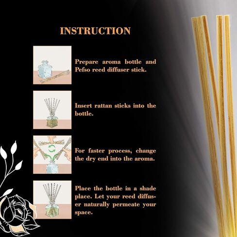PEFSO - 60 PCS Reed Diffuser Sticks, Set of Natural Rattan Sticks, Refill Replacement for Fiber Reed Diffuser Stick, for Essential Oil Diffuser Refills (White/10.3"x2.1"x0.7") in Saudi Arabia