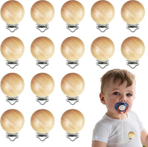 16 Pieces Wood Pacifier Clips Teething Grasping Toy Suspender Clips Natural Beech Wood Pacifier Clip Holder Charm DIY Pacifier Clips Chain Accessories in Saudi Arabia
