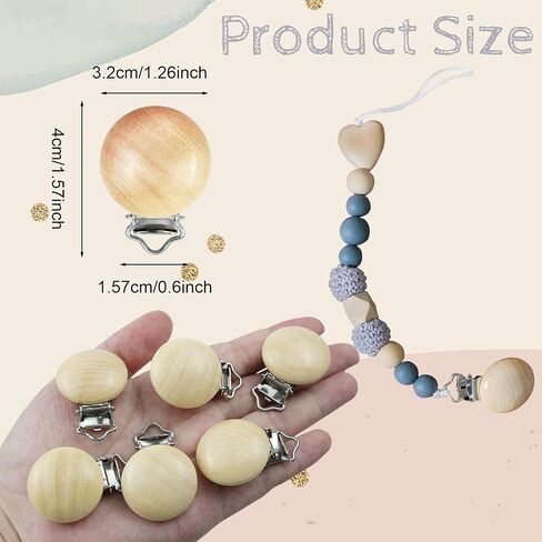 16 Pieces Wood Pacifier Clips Teething Grasping Toy Suspender Clips Natural Beech Wood Pacifier Clip Holder Charm DIY Pacifier Clips Chain Accessories in Saudi Arabia
