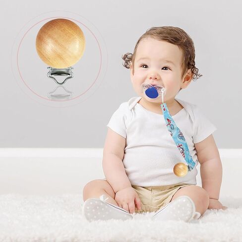 16 Pieces Wood Pacifier Clips Teething Grasping Toy Suspender Clips Natural Beech Wood Pacifier Clip Holder Charm DIY Pacifier Clips Chain Accessories in Saudi Arabia