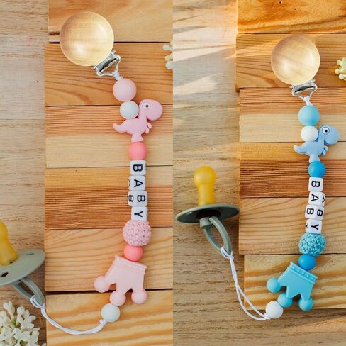 16 Pieces Wood Pacifier Clips Teething Grasping Toy Suspender Clips Natural Beech Wood Pacifier Clip Holder Charm DIY Pacifier Clips Chain Accessories in Saudi Arabia