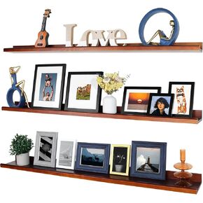 Annecy Floating Shelves Wall Mounted Set of 3, 47 Inch Black Rustic Wood Shelves for Wall, Wall Storage Shelves with Guardrail Design for Bedroom, Bathroom, Kitchen, Office, 3 Different Sizes in Kuwait