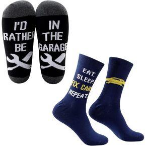 MBMSO Auto Mechanic Socks Maintenance Gifts Funny Car Mechanic Gifts Eat Sleep Fix Cars Repeat I'd Rather be in the Garage Car Enthusiast Gifts (2 pairs Auto Mechanic Socks), Large in Kuwait