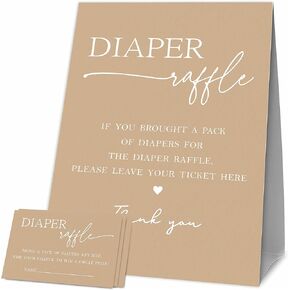 Baby Shower Games, 1 Diaper Raffle Standing Sign with 50 Diaper Raffle Tickets, Sairo Theme Babyshower Party Decorations and Supplies For Boys or Girls(LBLK-C03)