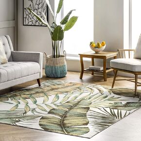 nuLOOM Elen Machine Washable Natural Leaves Ultra Thin Accent Rug, 2' x 3', Olive in Kuwait