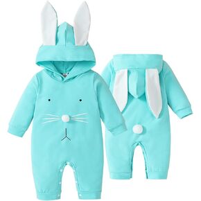 Guodeunh Newborn Baby Girl Boy Easter Romper Bunny Rabbit Ears Hooded Jumpsuit Little Sister and Brother Matching Outfit in Kuwait