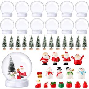 Xinnun 48 Pcs 3.9 Inch Christmas Plastic Snow Globes Kit Including16 Artificial Mini Christmas Trees 16 Mini Resin Christmas Ornaments 16 DIY Snow Globe with Screw off Cap Miniature Pendant Decoration in Kuwait