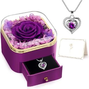GMAOPHY Blue Preserved Rose with Necklace Birthday Gifts for Women Mom Her Grandma Friend, Real Roses Flowers in Angel Figurines Glass, Gift on Anniversary, Christmas, Mother's Day, Valentine's Day