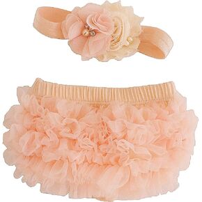 2 قطعة الفتيات حديثي الولادة الخوخ الشيفون البنطلون و مجموعة عصابات رأس الوليد صور الدعامة طفلة كعكة سحق الزي in Kuwait