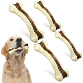 Sosation Beef Flavor Dog Chew Toy, 4 Pcs Nylon Chew Bones for Aggressive Chewers, Large (Dental Health, Large Breeds)