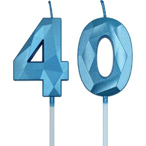 شموع عيد الميلاد الأربعين للكيك، رقم ذهبي 40 شمعة ثلاثية الأبعاد على شكل ألماس مستلزمات حفلات أعياد الميلاد للنساء والرجال in Kuwait