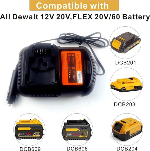 ANOITD DCB119 شاحن بطارية السيارة استبدال لشاحن سيارة Dewalt 12V/20V MAX، لبطارية Dewalt 12V 20V Li-ion DCB201 DCB202 DCB203 DCB204 DCB205 DCB206 DCB127 DCB123 DCB121 DCB606 DCB609 DCB612 in Kuwait