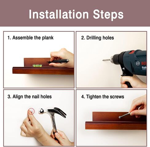 Annecy Floating Shelves Wall Mounted Set of 3, 47 Inch Black Rustic Wood Shelves for Wall, Wall Storage Shelves with Guardrail Design for Bedroom, Bathroom, Kitchen, Office, 3 Different Sizes in Kuwait