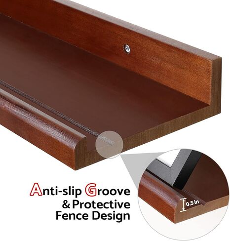 Annecy Floating Shelves Wall Mounted Set of 3, 47 Inch Black Rustic Wood Shelves for Wall, Wall Storage Shelves with Guardrail Design for Bedroom, Bathroom, Kitchen, Office, 3 Different Sizes in Kuwait