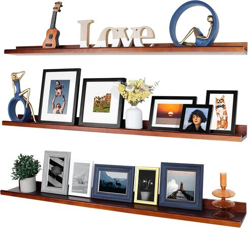 Annecy Floating Shelves Wall Mounted Set of 3, 47 Inch Black Rustic Wood Shelves for Wall, Wall Storage Shelves with Guardrail Design for Bedroom, Bathroom, Kitchen, Office, 3 Different Sizes in Kuwait