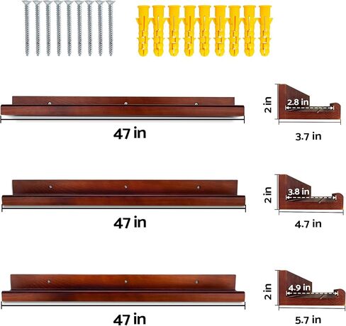 Annecy Floating Shelves Wall Mounted Set of 3, 47 Inch Black Rustic Wood Shelves for Wall, Wall Storage Shelves with Guardrail Design for Bedroom, Bathroom, Kitchen, Office, 3 Different Sizes in Kuwait