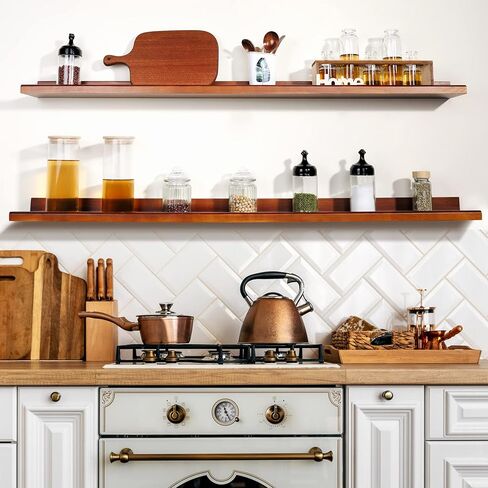 Annecy Floating Shelves Wall Mounted Set of 3, 47 Inch Black Rustic Wood Shelves for Wall, Wall Storage Shelves with Guardrail Design for Bedroom, Bathroom, Kitchen, Office, 3 Different Sizes in Kuwait