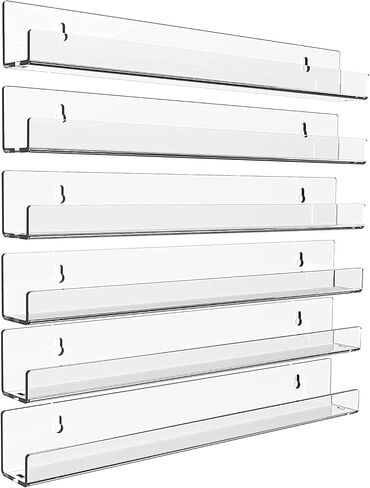 Clear Acrylic Wall Mounted Floating Shelf for Kids Room,15" Invisible Modern Picture Ledge Display Bookshelf,6 Pack Bathroom Storage Ledge Shelves Toy Display Organizer Decor in Saudi Arabia