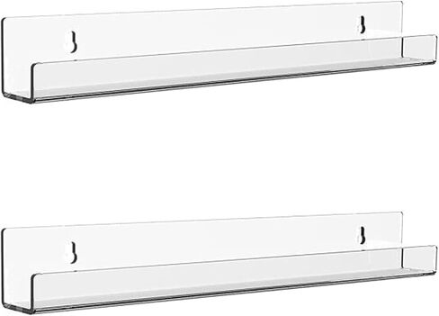 Clear Acrylic Wall Mounted Floating Shelf for Kids Room,15" Invisible Modern Picture Ledge Display Bookshelf,6 Pack Bathroom Storage Ledge Shelves Toy Display Organizer Decor in Saudi Arabia