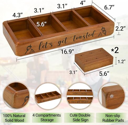 محطة صينية S'Mores، منظم علبة S'Mores لسطح الطاولة، صندوق حامل شريط S'Mores الخشبي، منظم ملحقات Smores، حامل حاوية لوازم Smores، صندوق صانع Smores، صينية تقديم Smores in Kuwait