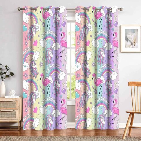 mizsye قوس قزح يونيكورن المطبوعة الستائر الحلو فتاة الكرتون الحصان فلامنغو تعتيم نافذة الستائر حورية البحر الفن أطفال الحضانة الأميرة غرفة نوم غرفة المعيشة غرفة الألعاب نافذة العلاجات 2 لوحة 42 × 84 بوصة in Kuwait