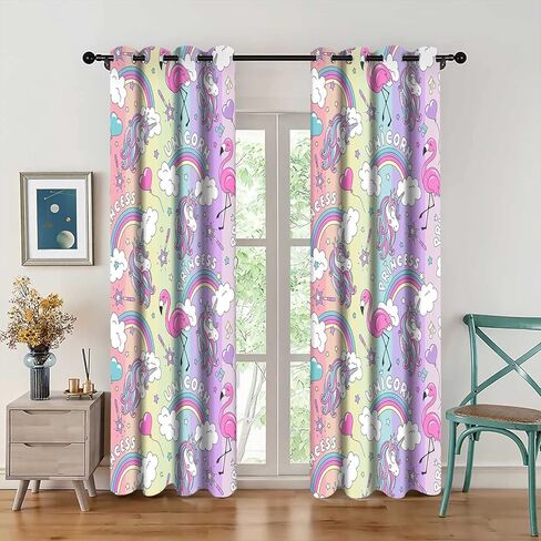 mizsye قوس قزح يونيكورن المطبوعة الستائر الحلو فتاة الكرتون الحصان فلامنغو تعتيم نافذة الستائر حورية البحر الفن أطفال الحضانة الأميرة غرفة نوم غرفة المعيشة غرفة الألعاب نافذة العلاجات 2 لوحة 42 × 84 بوصة in Kuwait