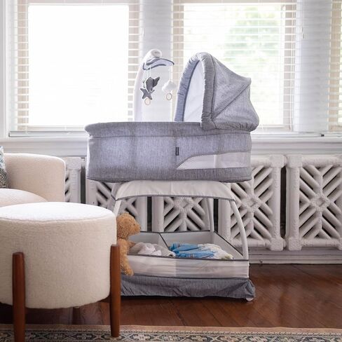 Baby Sweetli Nurture Infant Bassinet Bedside Crib Sleeper with Electric Mobile, Room Temperature and Humidity Indicator, Feeding Reminder, Night-Light, and Vibration (Grey Melange) in Kuwait