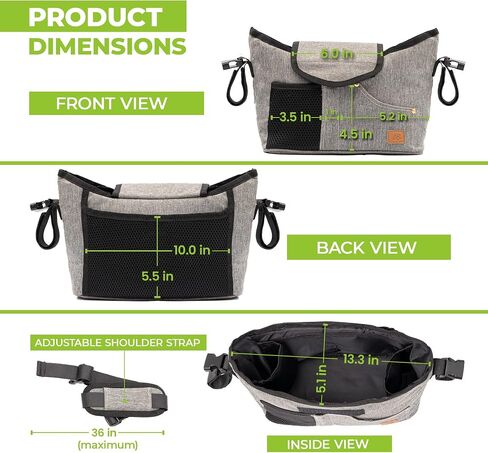 Stroller Organizer, Large Capacity Stroller Caddy with 600D Durable Fabric, Stroller Organizer with Cup Holder and Shoulder Strap for Carrying Diapers, Keys and Accessories (12.9 x 4.7 x 7.87 Inch) in Saudi Arabia