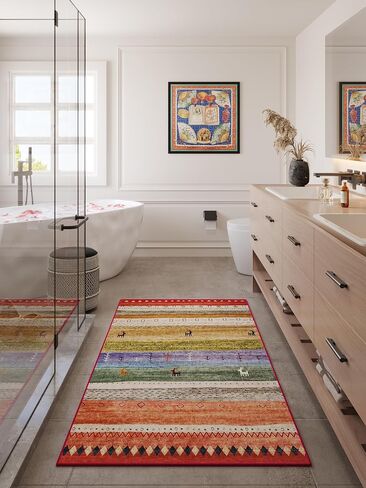 jewement Cute Rainbow Rugs Constellation Bath Mat Colorful Boho Handmade Area Rug - Perfect for Bathroom, Bedrooms, Living Rooms, Outdoors & Entryways (23.6 * 35.5in) in Saudi Arabia