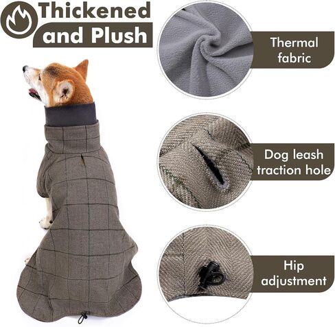 Dotoner Warm Dog Coat Windproof Dog Suit British Style Dog Jacket Dog Winter Coat with High Collar Large Dog Clothes Thickened Dog Coat Cold Weather Coats for Small Medium Large Dogs in Kuwait