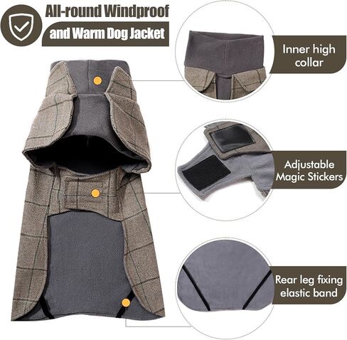 Dotoner Warm Dog Coat Windproof Dog Suit British Style Dog Jacket Dog Winter Coat with High Collar Large Dog Clothes Thickened Dog Coat Cold Weather Coats for Small Medium Large Dogs in Kuwait