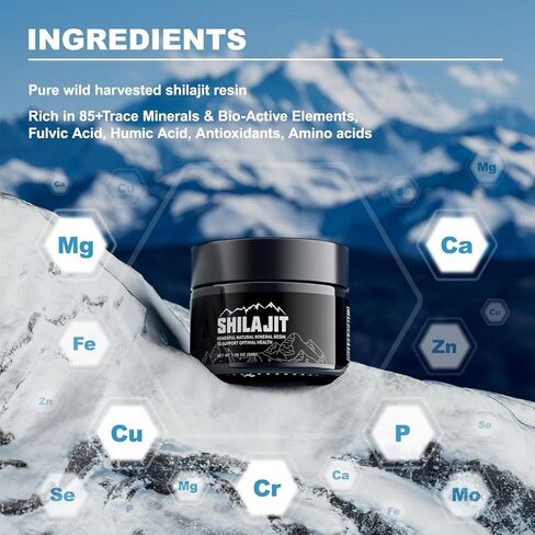 Suiyilary Shilajit الراتنج الغني، 100% مكمل شيلاجيت، 85+ أثر من المعادن، 600 مجم أقصى فعالية من الدرجة الذهبية شيلاجيت نقي من الهيمالايا للطاقة، دعم المناعة، 50 جرام in Kuwait