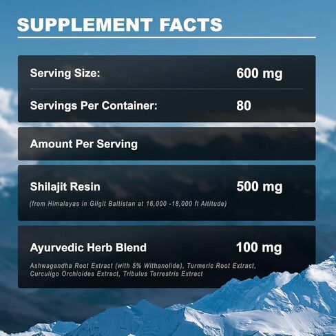 Suiyilary Shilajit الراتنج الغني، 100% مكمل شيلاجيت، 85+ أثر من المعادن، 600 مجم أقصى فعالية من الدرجة الذهبية شيلاجيت نقي من الهيمالايا للطاقة، دعم المناعة، 50 جرام in Kuwait