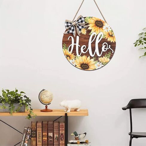 CHDITB ديكور عباد الشمس مرحبا ترحيب الخشب الجدار شنقا علامة (12''x12'')، علامة ترحيب عباد الشمس الملونة للباب الأمامي، جولة عباد الشمس مرحبا معلقة للمنزل مكتب المطبخ حديقة المزرعة in Kuwait