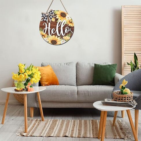 CHDITB ديكور عباد الشمس مرحبا ترحيب الخشب الجدار شنقا علامة (12''x12'')، علامة ترحيب عباد الشمس الملونة للباب الأمامي، جولة عباد الشمس مرحبا معلقة للمنزل مكتب المطبخ حديقة المزرعة in Kuwait